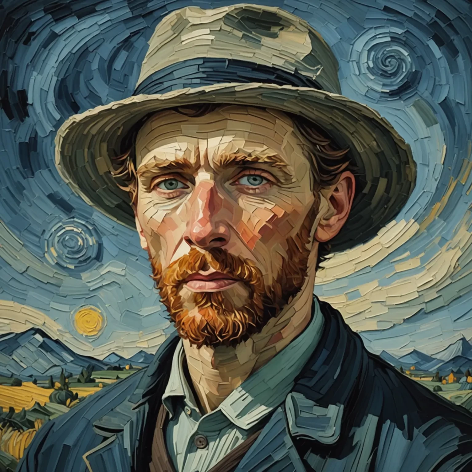 Fusion between Grisaille and Thick impasto, Stunning Portrait art in the style of van gogh