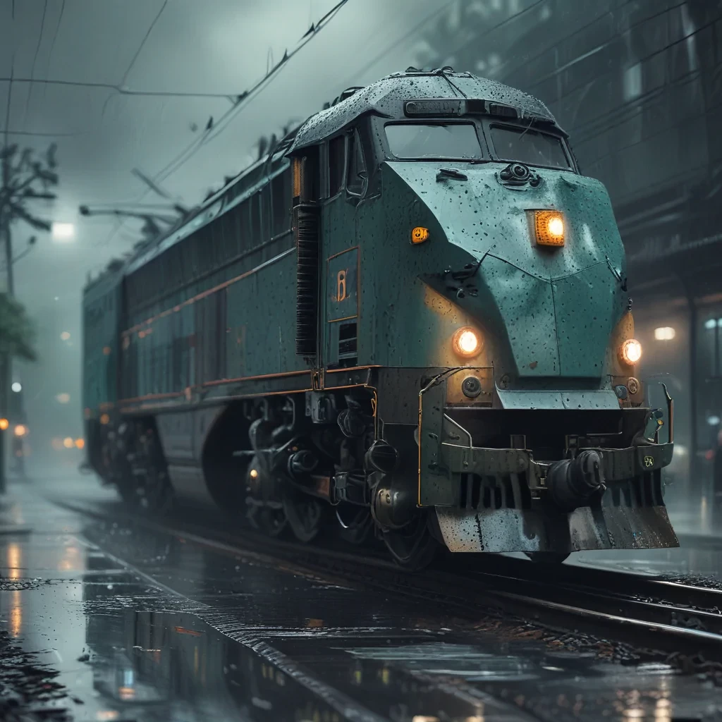 A cybernatic locomotive on rainy day from the parallel universe Noise: 50% Style realistic Strength 6.0