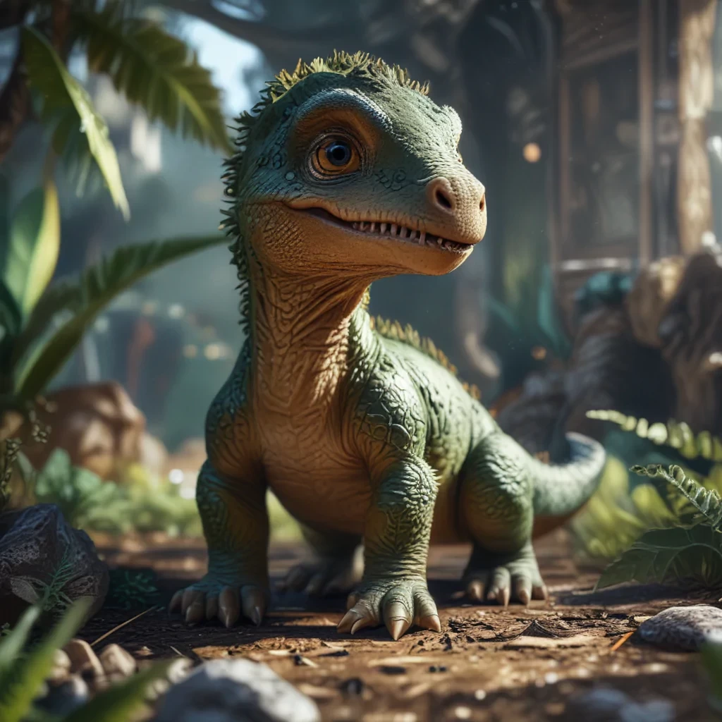 Baby dinosaur, realistic, realistic environment, detailed, 8k