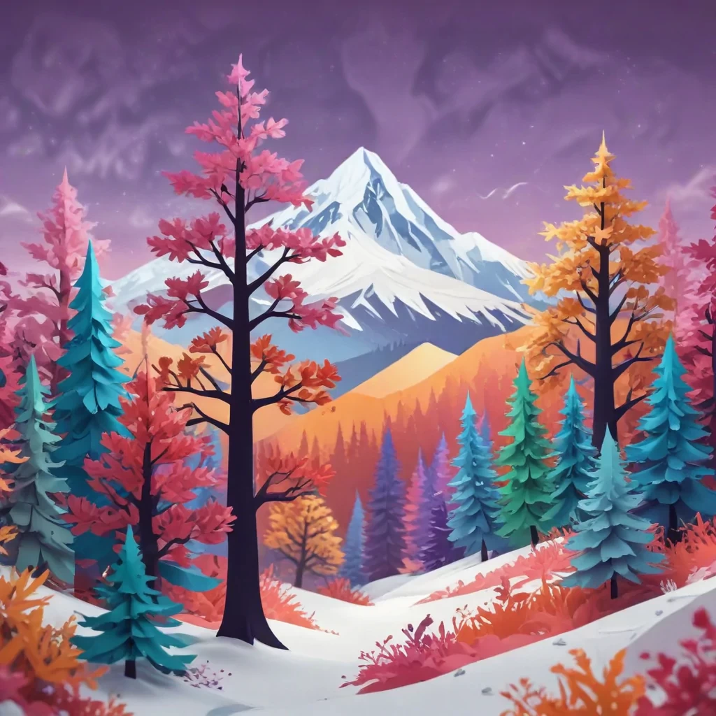 Papercut tree colorful forest hd mountain snow
