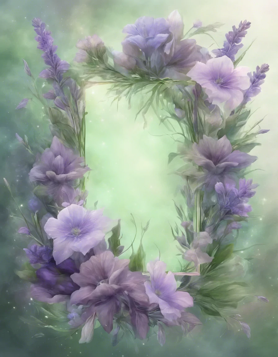 frame of flowers, rectangular, lavender and green flowers, magnificent, ultra realistic, highest resolution, detailed, harmonious