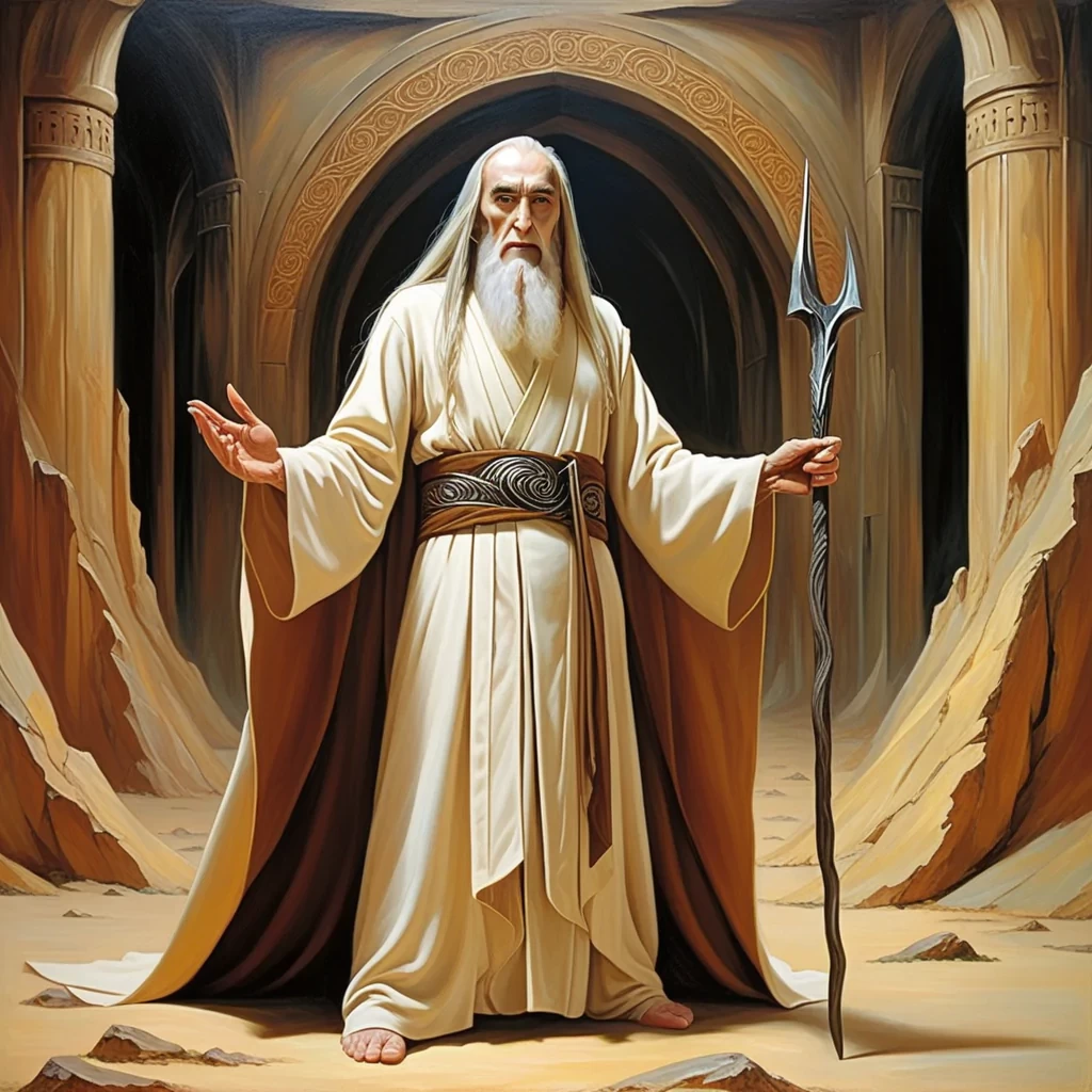 masterpiece, painting, abstract, full body posing, saruman the white,