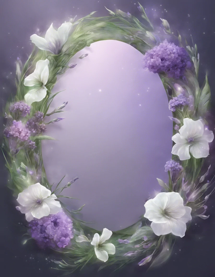 frame of flowers, oval, lavender and green and white flowers, magnificent, ultra realistic, highest resolution, detailed, harmonious
