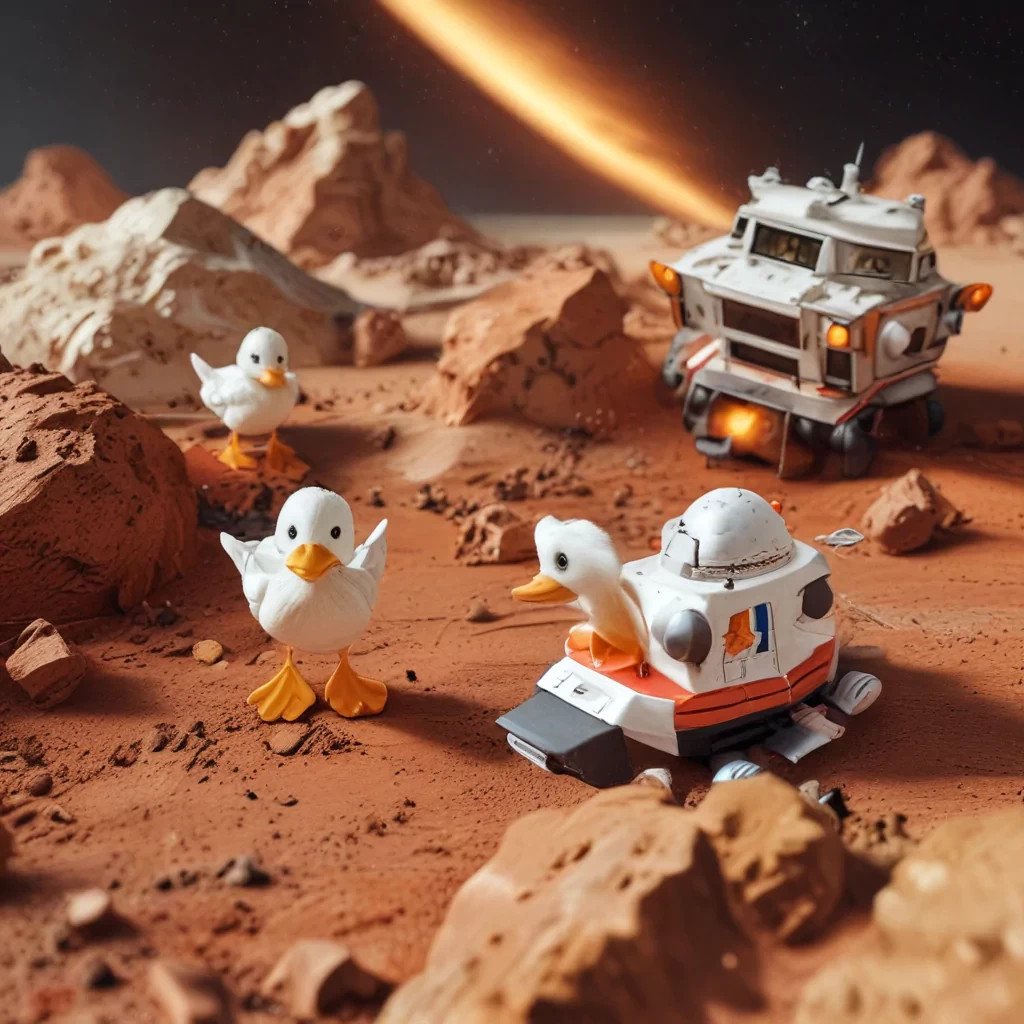 ducks on mars and spaceship