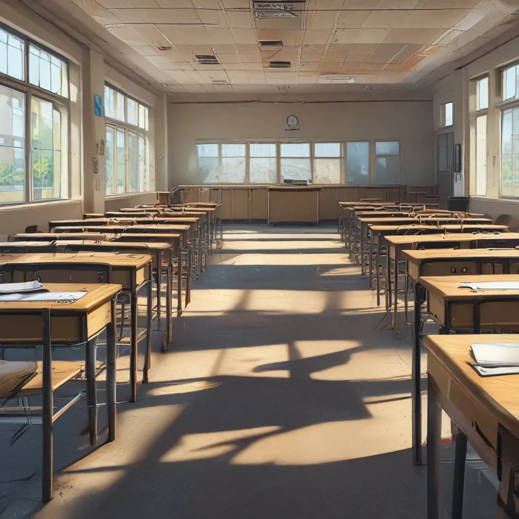 anime artwork an empty classroom. anime style, key visual, vibrant, studio anime, highly detailed