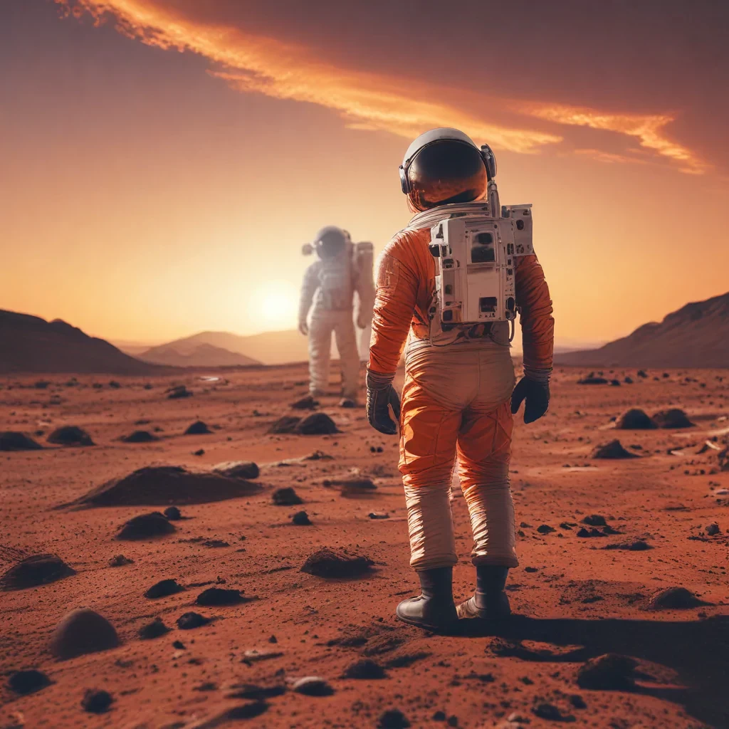Astronaut on Mars During sunset