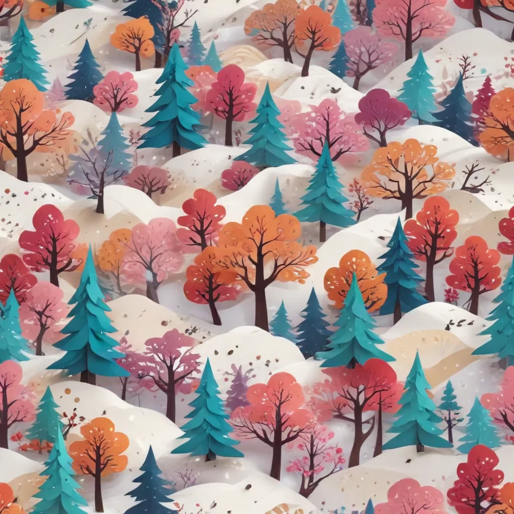 Papercut tree colorful forest hd mountain snow