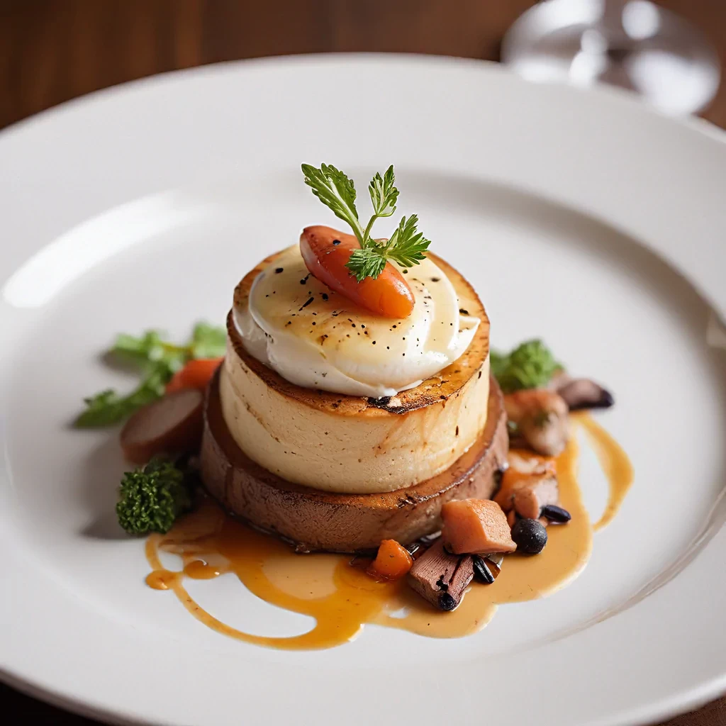 Food photography of a gourmet meal, with a shallow depth of field, elegant plating, and soft lighting