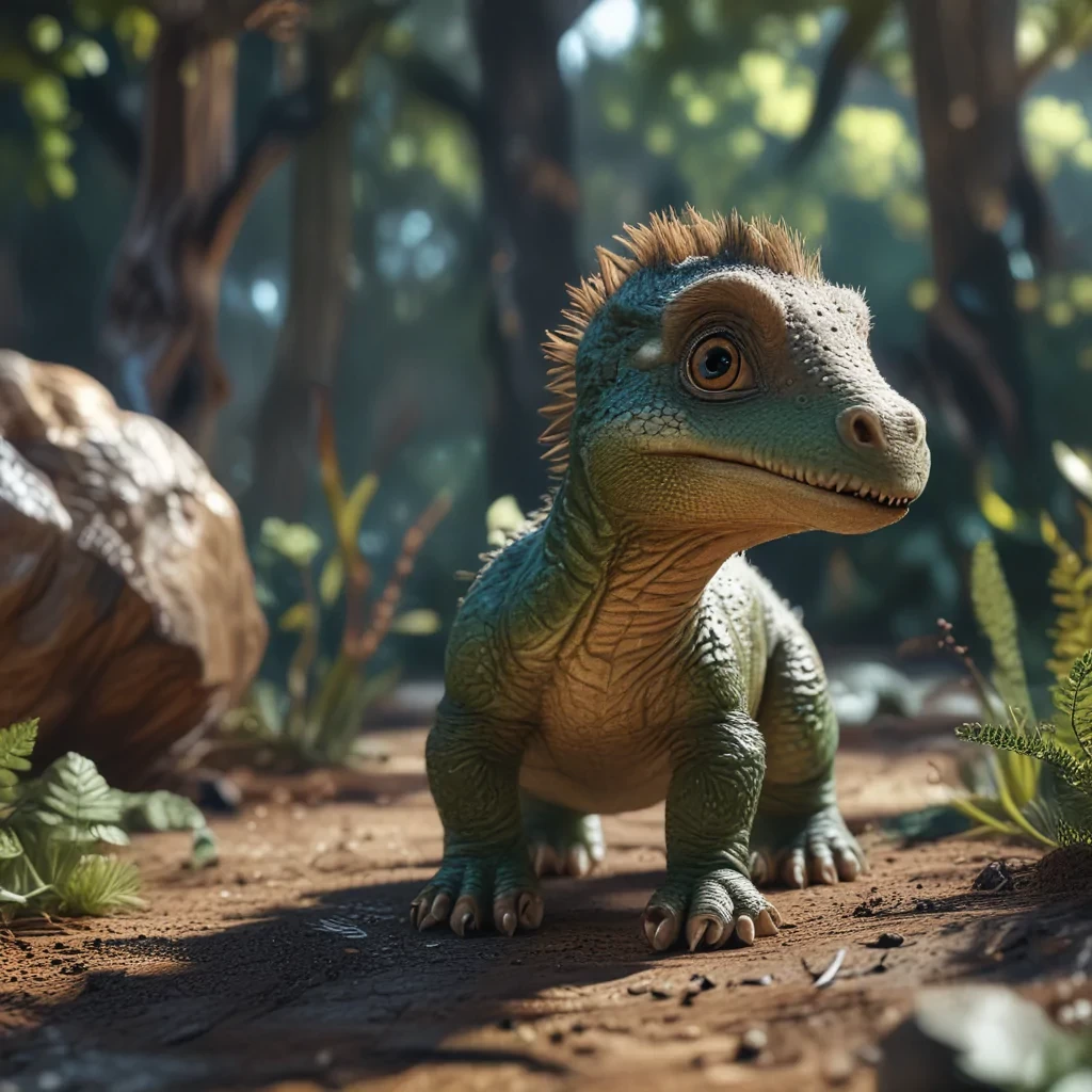 Baby dinosaur, realistic, realistic environment, detailed, 8k