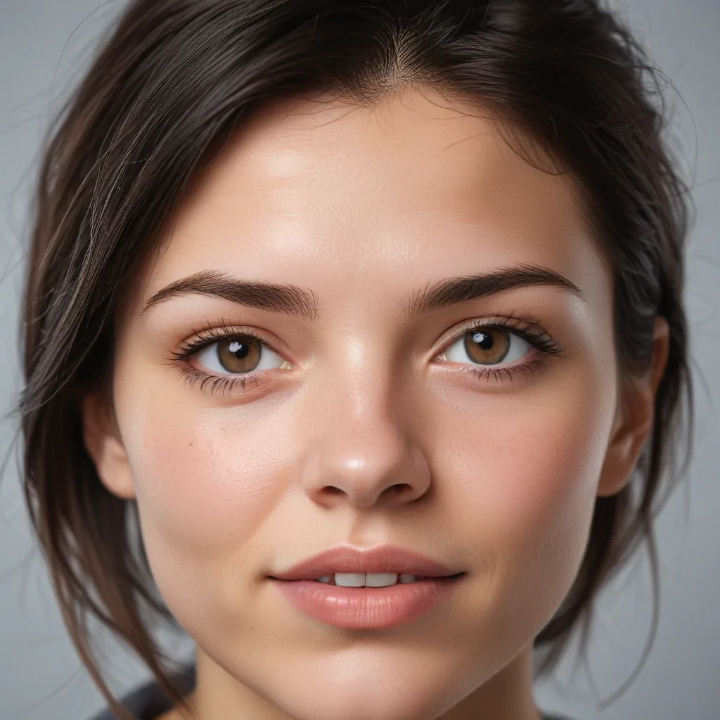 Generate a portrait image showcasing a person’s expressions, features, and emotions in a close-up shot. Keep the background neutral, emphasising the individual’s presence. Bring out the depth and personality of the subject, creating a captivating and well-composed portrait, realistic skin texture and tone