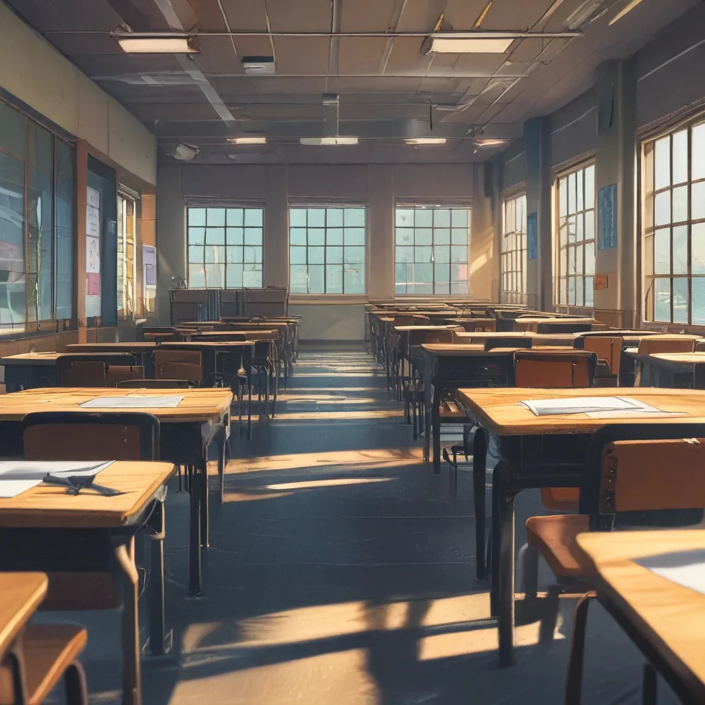 anime artwork an empty classroom. anime style, key visual, vibrant, studio anime, highly detailed