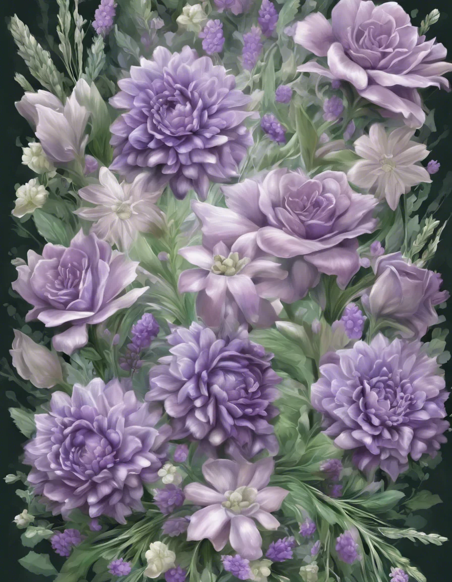 frame of flowers, rectangular, lavender and green flowers, magnificent, ultra realistic, highest resolution, detailed, harmonious