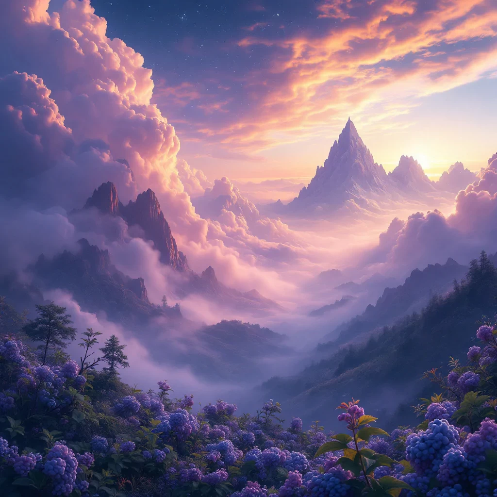 a beautiful mystical landscape photo with the text "AstraVision.AI", subtle beauty, must say "1.1", incorporate blueberries