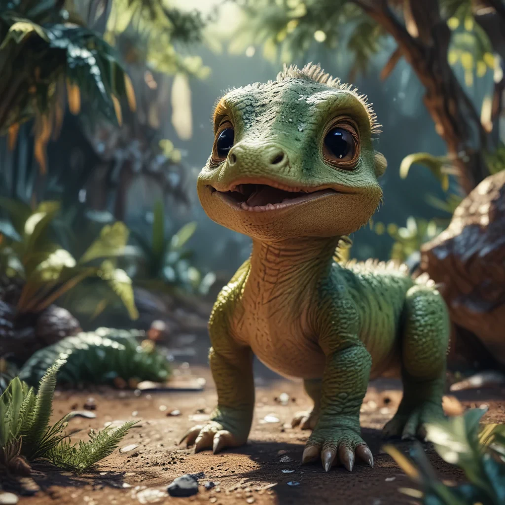 Baby dinosaur, realistic, realistic environment, detailed, 8k