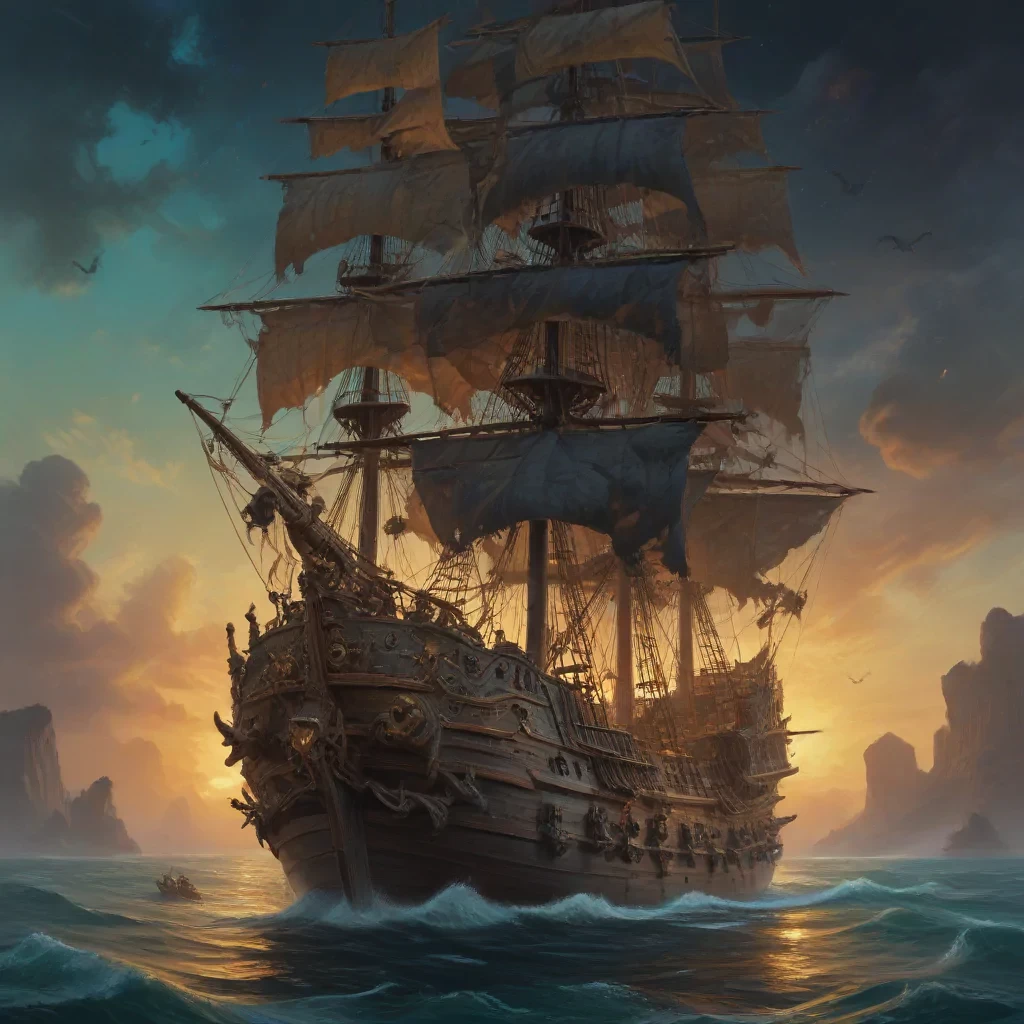 oil painting with heavy impasto of a pirate ship and its captain, cosmic horror painting, elegant intricate artstation concept art by craig mullins detailed