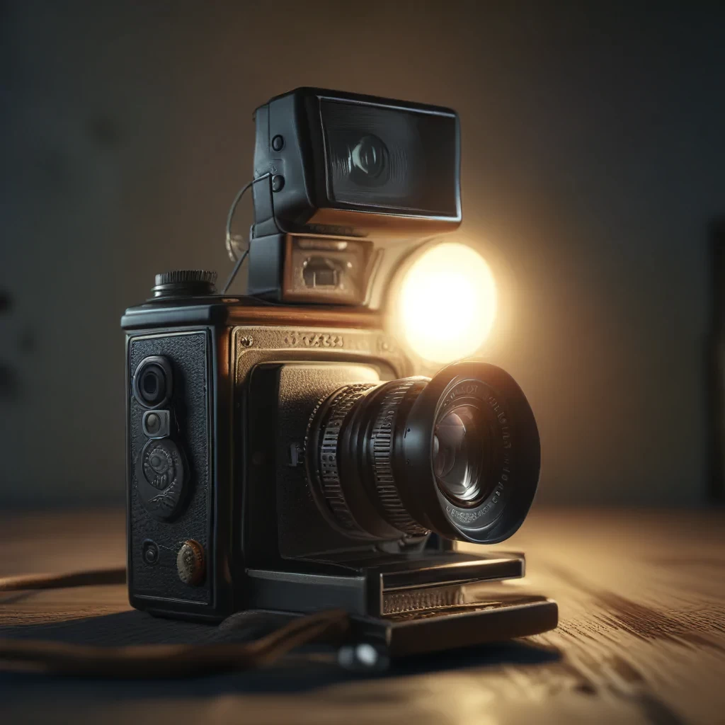 Camera flash, traditional camera, nostalgic, perfect lighting, detailed, very realistic, 8k