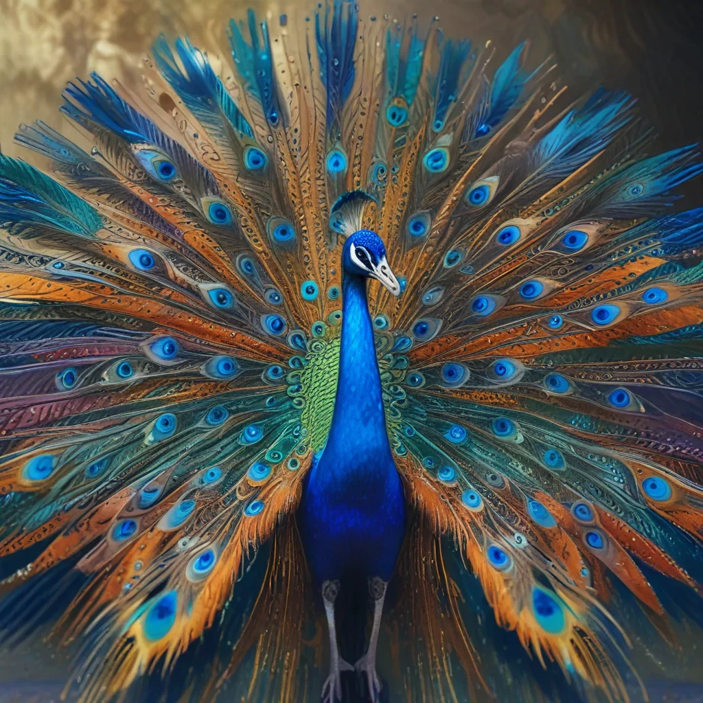 Peacock spreading his wings and tail, bright colours, vibrant, ultra realistic, 8k