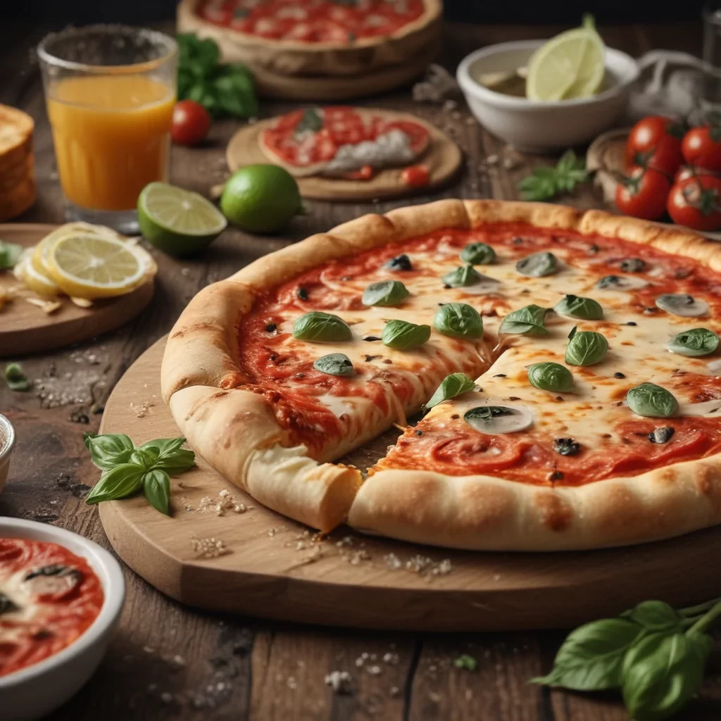 Food photography style, margarita pizza, cheese, delicious, ultra realistic, 8k, Italian restaurant