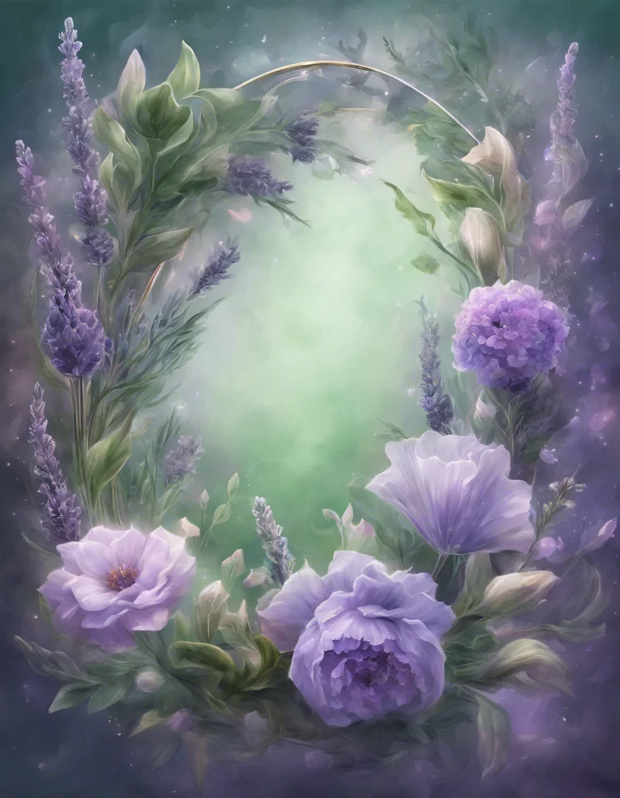 frame of flowers, lavender and green flowers, magnificent, ultra realistic, highest resolution, detailed, harmonious