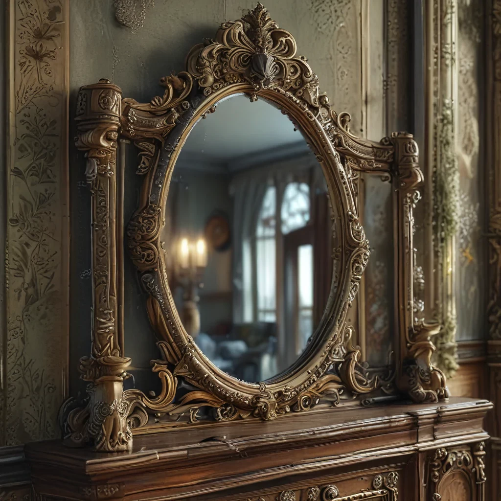 Mirror, Victorian style, utterly detailed, shiny, realistic, defined ornaments, , hd, 8k