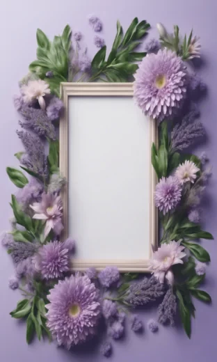 frame of flowers, rectangular, lavender and green flowers, magnificent, ultra realistic, highest resolution, detailed, harmonious
