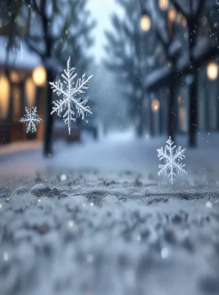 Snow flakes, blurred background, photo realistic, hq, 8k