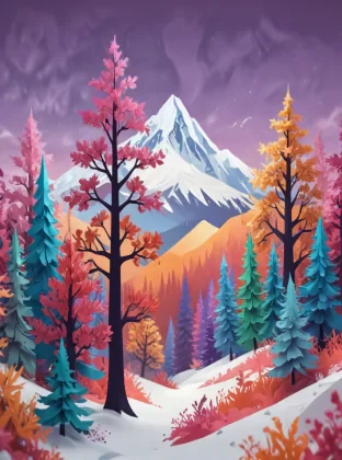 Papercut tree colorful forest hd mountain snow