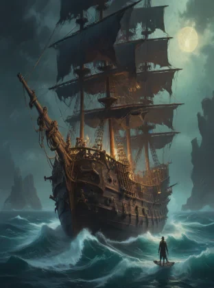 oil painting with heavy impasto of a pirate ship and its captain, cosmic horror painting, elegant intricate artstation concept art by craig mullins detailed