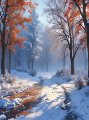 Capture the beauty of the winter season in a single scene, trying seasonal elements and color palettes to convey the harmony of nature’s cycles, ultra realistic, photorealistic, vibrant colours, high resolution
