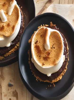 S'mores Delight An indulgent dessert featuring charred marshmallow, chocolate fondant, and graham cracker crumbs