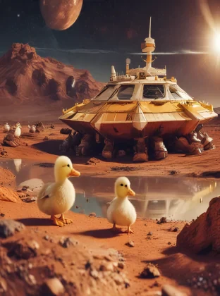 ducks on mars and spaceship