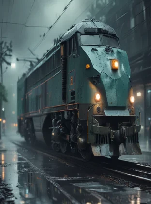 A cybernatic locomotive on rainy day from the parallel universe Noise: 50% Style realistic Strength 6.0