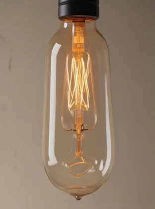 A light up edison bulb, detailed bulb components, clear glass details, warm light , very realistic, very clear picture, high quality,8k