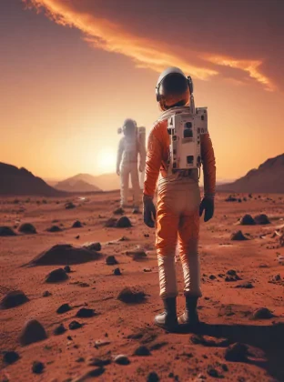 Astronaut on Mars During sunset
