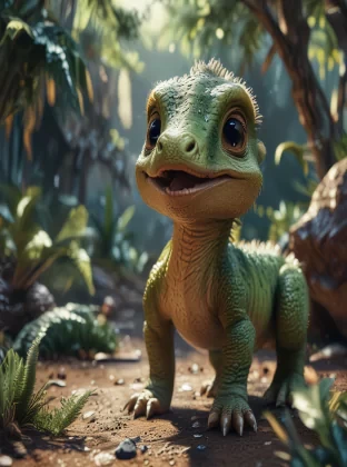 Baby dinosaur, realistic, realistic environment, detailed, 8k