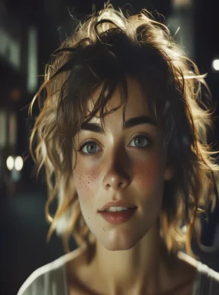 analog film photo Deep photo,beautiful woman ,close up, depth of field,ferrania p30 film,shadows,messy hair,perfect face and body,dark,nighttime,dark photo,grainy,dimly lit,seductive smirk,harsh camera flash,. faded film, desaturated, 35mm photo, grainy, vignette, vintage, Kodachrome, Lomography, stained, highly detailed, found footage