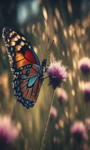 butterfly, meadow, close shot , colourful, super detailed, realistic, 8k