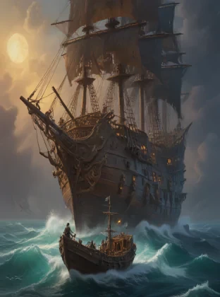 oil painting with heavy impasto of a pirate ship and its captain, cosmic horror painting, elegant intricate artstation concept art by craig mullins detailed