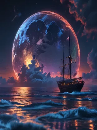 neon light art, in the dark of night,  moonlit seas, clouds, moon, stars, colorful, detailed, 4k, ultra hd, realistic, vivid colors, highly detailed, UHD drawing, pen and ink, perfect composition, beautiful detailed intricate insanely detailed octane render trending on artstation, 8k artistic photography, photorealistic concept art, soft natural volumetric cinematic perfect light