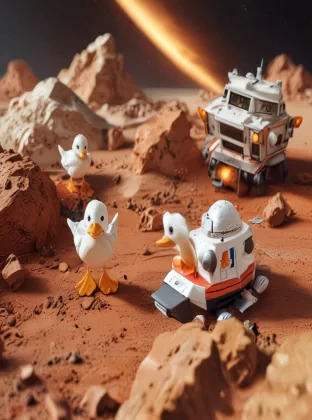 ducks on mars and spaceship