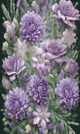 frame of flowers, rectangular, lavender and green flowers, magnificent, ultra realistic, highest resolution, detailed, harmonious