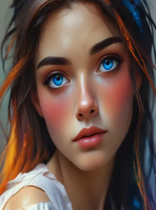 portrait of a girl, ethereal beauty, perfect eyes, makeup, goddess, vibrant colors, brush strokes, digital painting, high quality, high-resolution, high quality, highres, 32k, unforgettable