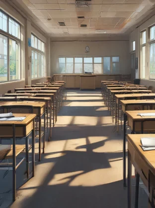 anime artwork an empty classroom. anime style, key visual, vibrant, studio anime, highly detailed