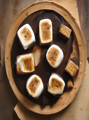 S'mores Delight An indulgent dessert featuring charred marshmallow, chocolate fondant, and graham cracker crumbs