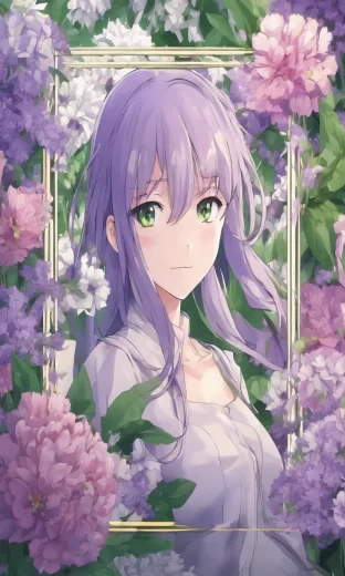 frame of flowers, rectangular, lavender and green flowers, magnificent, ultra realistic, highest resolution, detailed, harmonious