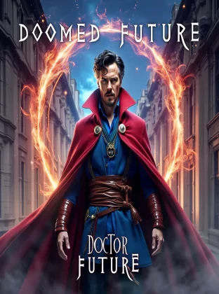 A captivating movie poster titled ["DOOMED FUTURE"] with the subtitle ["Doctor Strange
