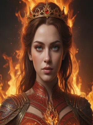 Queen of fire, perfect eyes, pretty, full body, photo realistic, hq, 8k