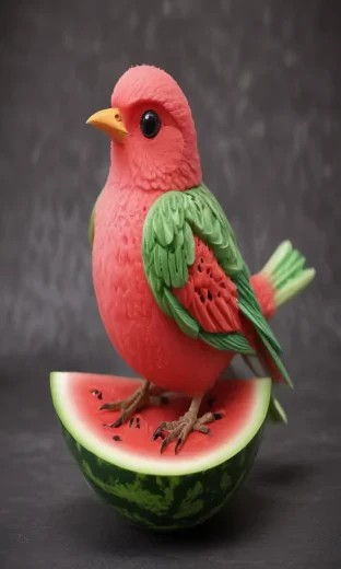 A bird made of watermelon
