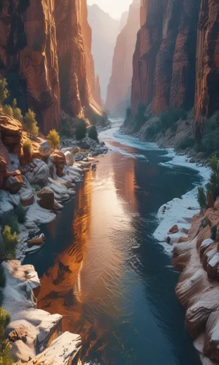 Canyon, river, bright, detailed, ultra realistic, 8k
