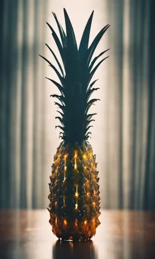 One (Pineapple) made of crystal and glass, realistic , detailed, central, good lighting